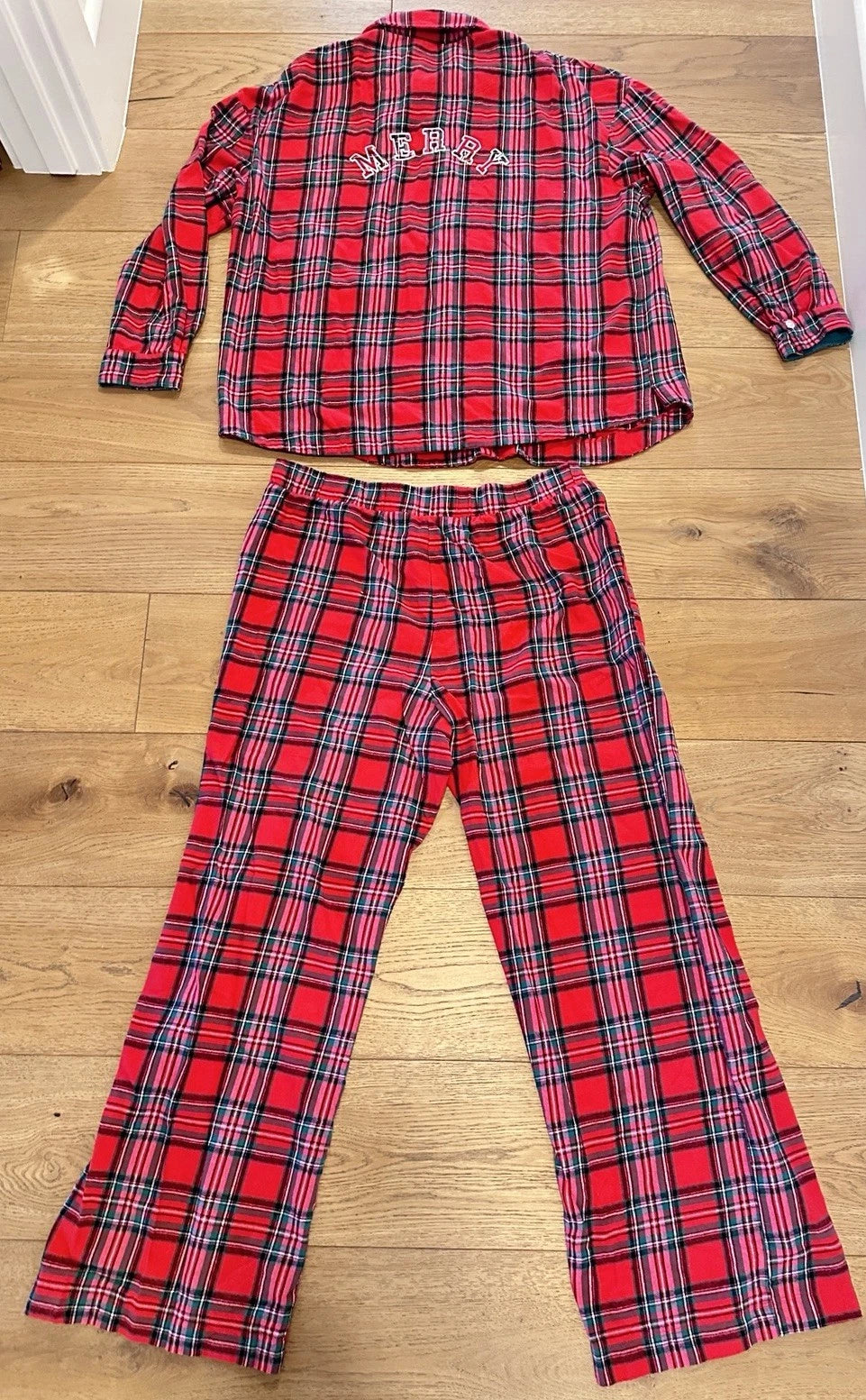 Honeydew Red Flannel MERRY Pajama Set Sz L Ret $68 Love Song Plaid