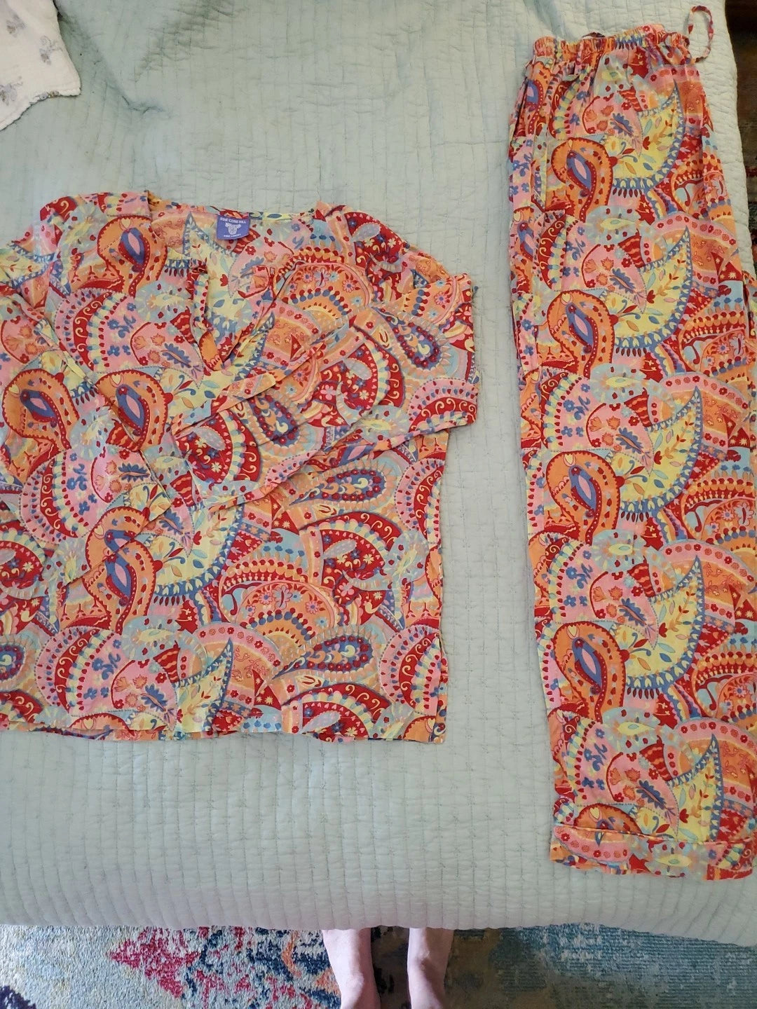Pine Cone Hill Fine Linens Floral Print Pajama Set Long Pants Sz Large Luxury EC