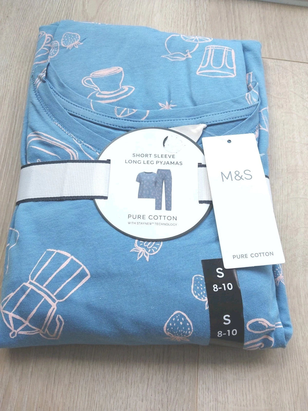 M&S Ladies Pyjama Set Size 8-10 Full Length Short Sleeve New