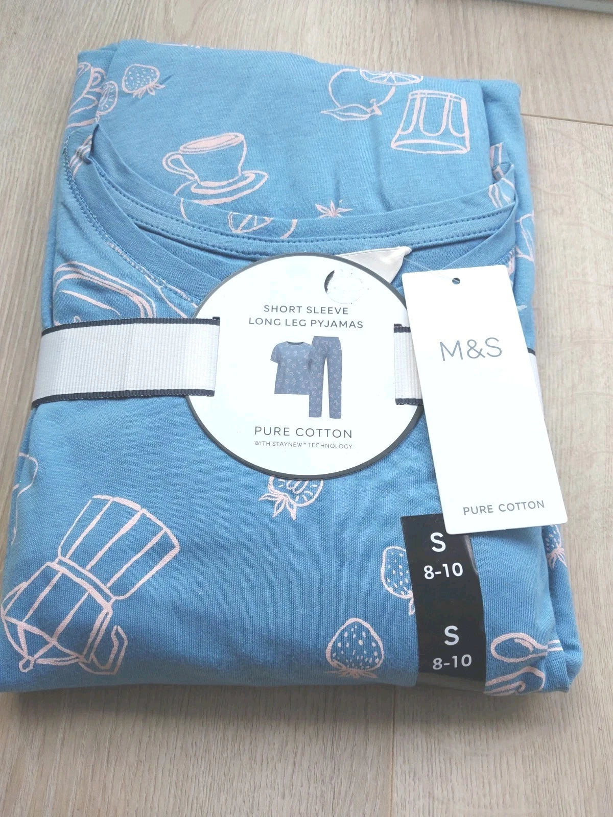 M&S Ladies Pyjama Set Size 8-10 Full Length Short Sleeve New