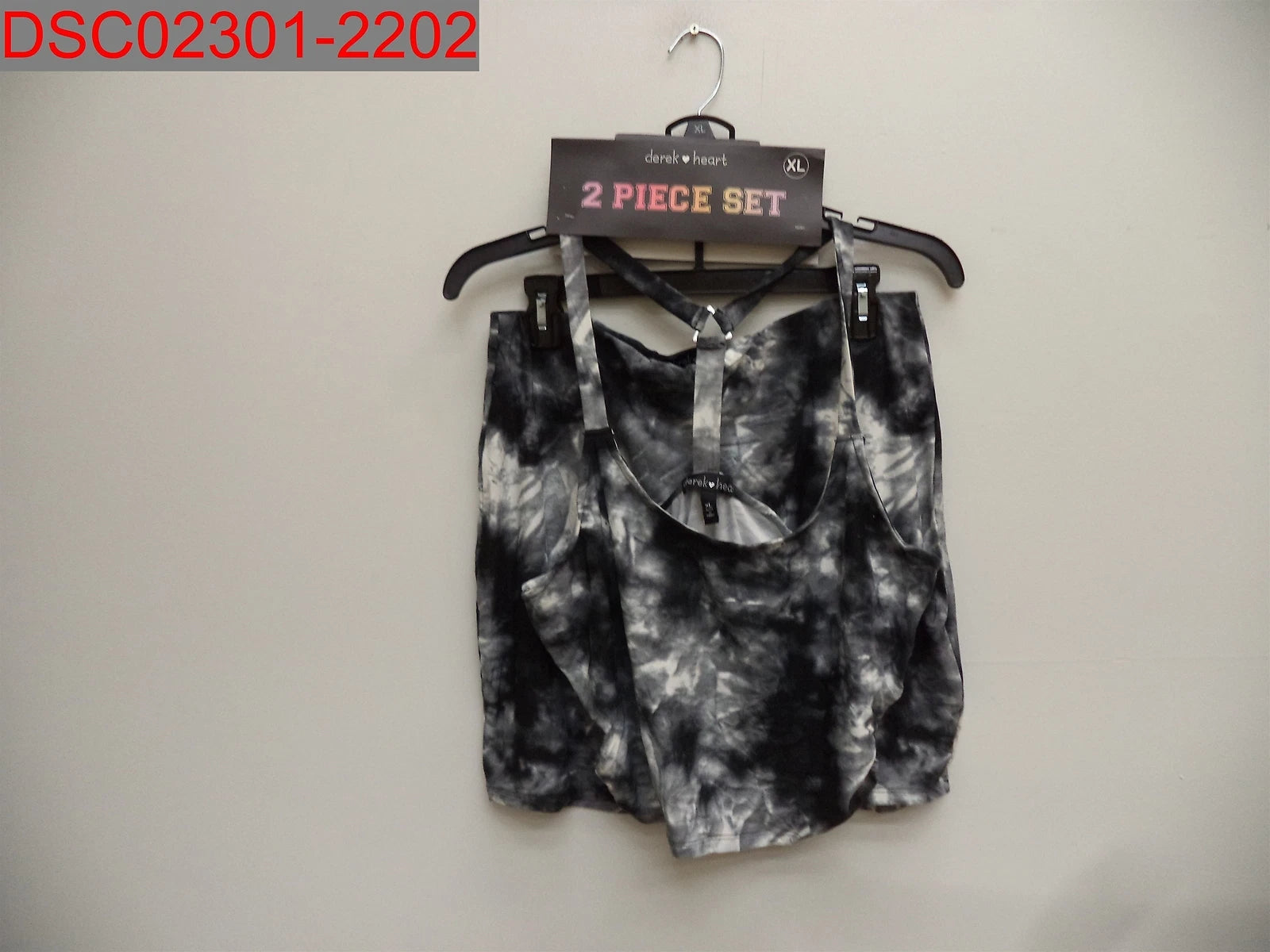 NWOT - Derek Heart Women's Black Tie Dye 2 Piece Pajama Short Set, Size XL