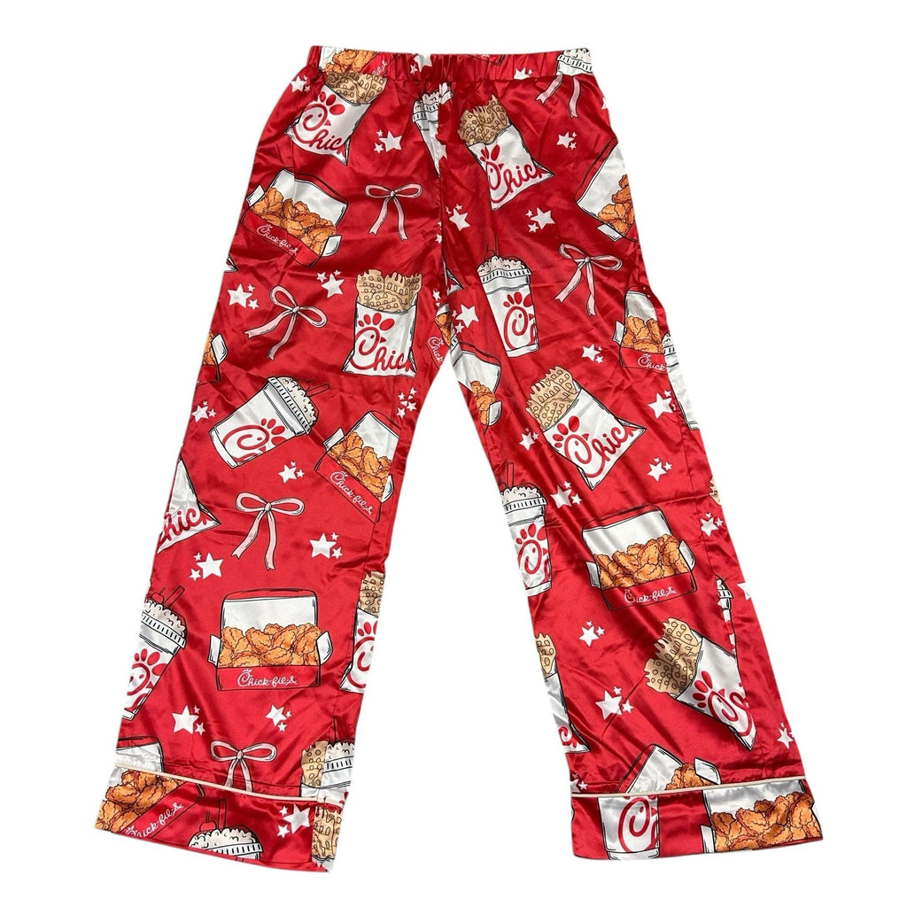 Sheshow Women's Chick-Fil-A Print Satin Pajamas Top/Short Set Red Medium New