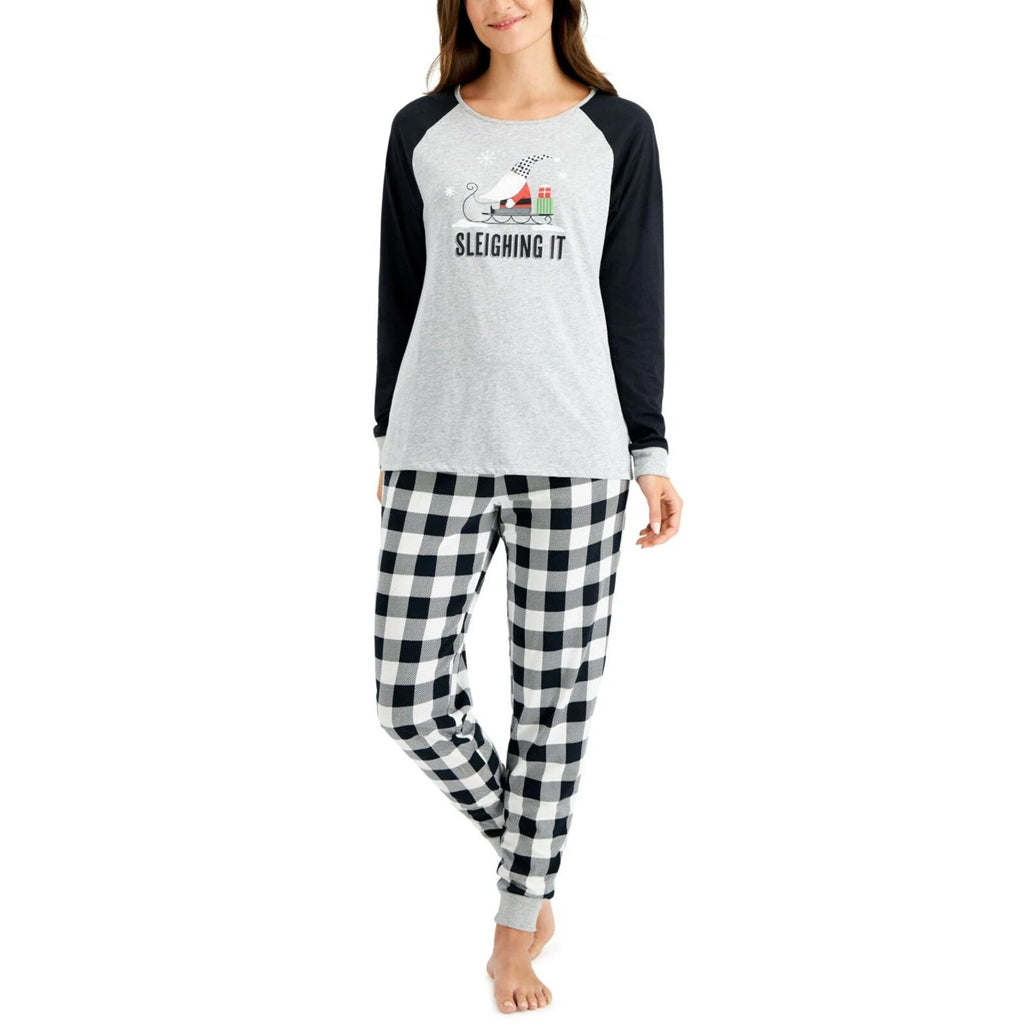 New Family Pajamas Womens 2 Pcs Sleighing It Pajama Set, Black/White, Medium