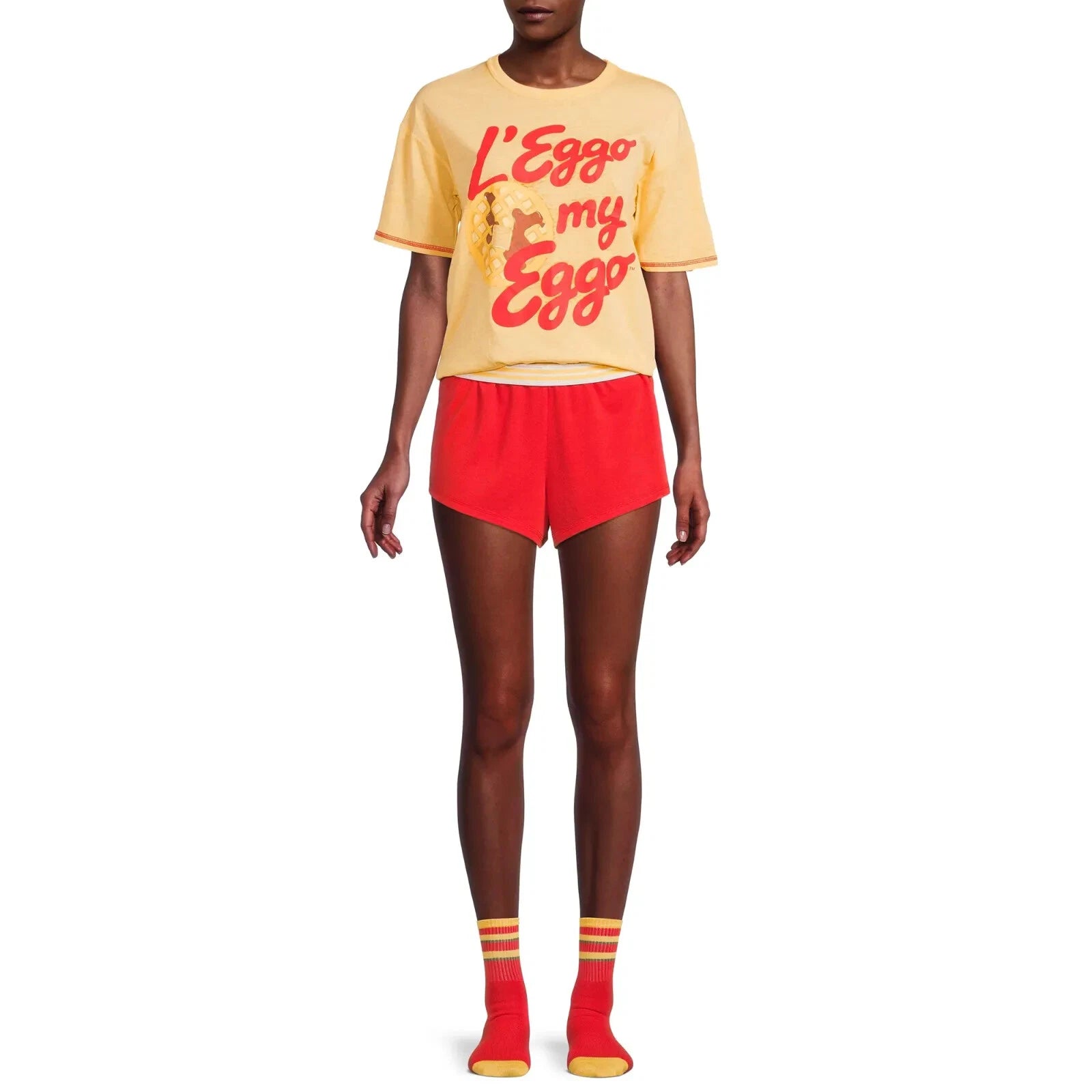-3 PC KELLOG'S L' EGGO MY EGGO PAJAMA SET SOCKS TEE SHORTS GOLD RED 3X