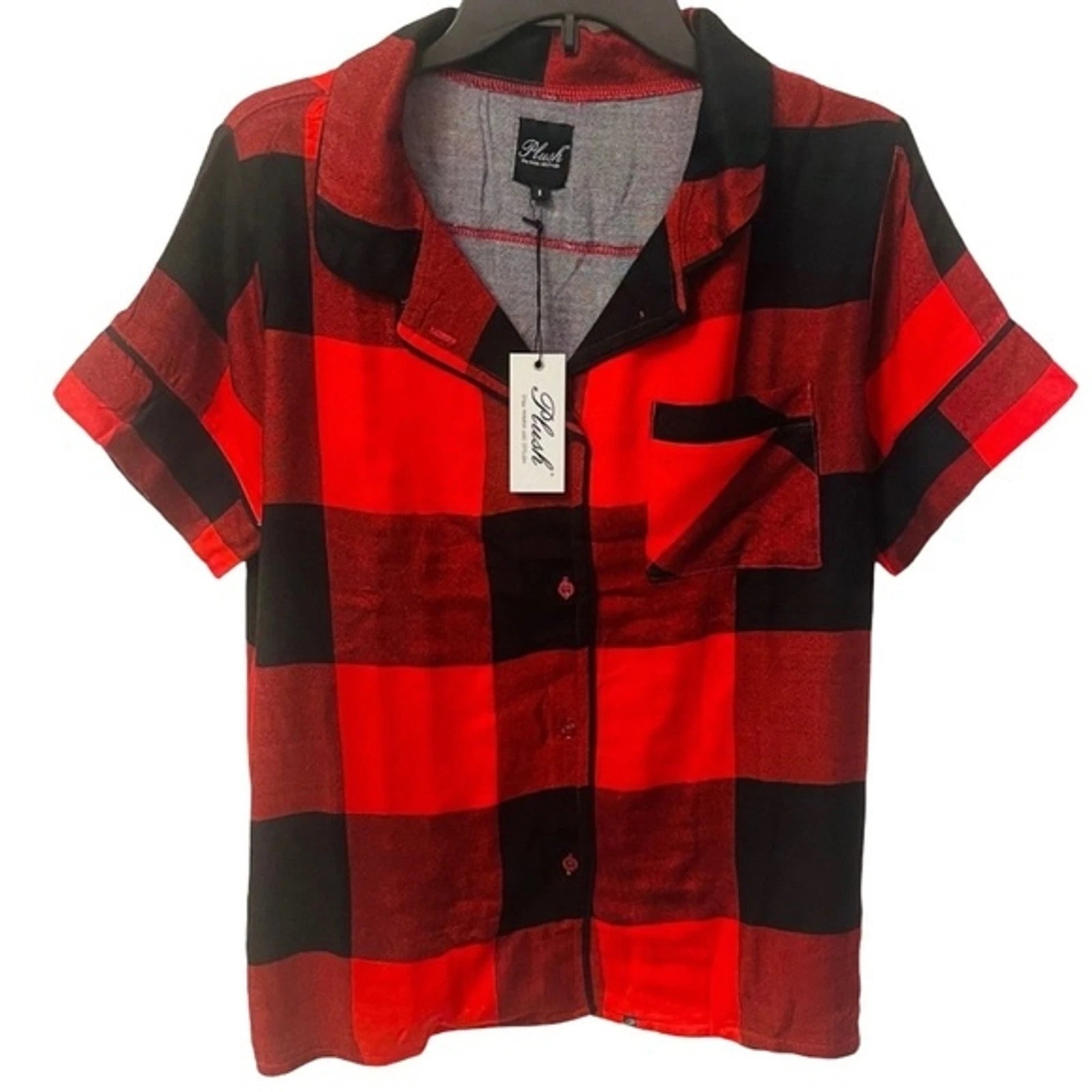 NIP Plush Revolve Ultra Soft Buffalo Plaid Pajama PJ Set Red & Black Women’s L
