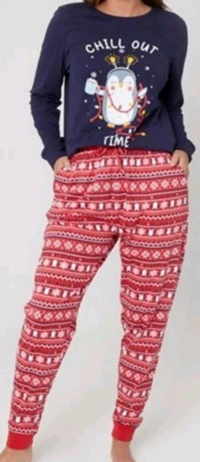 Linea Penguin Christmas Pyjamas Ladies Red&Blue Size 16-18 New with Tags