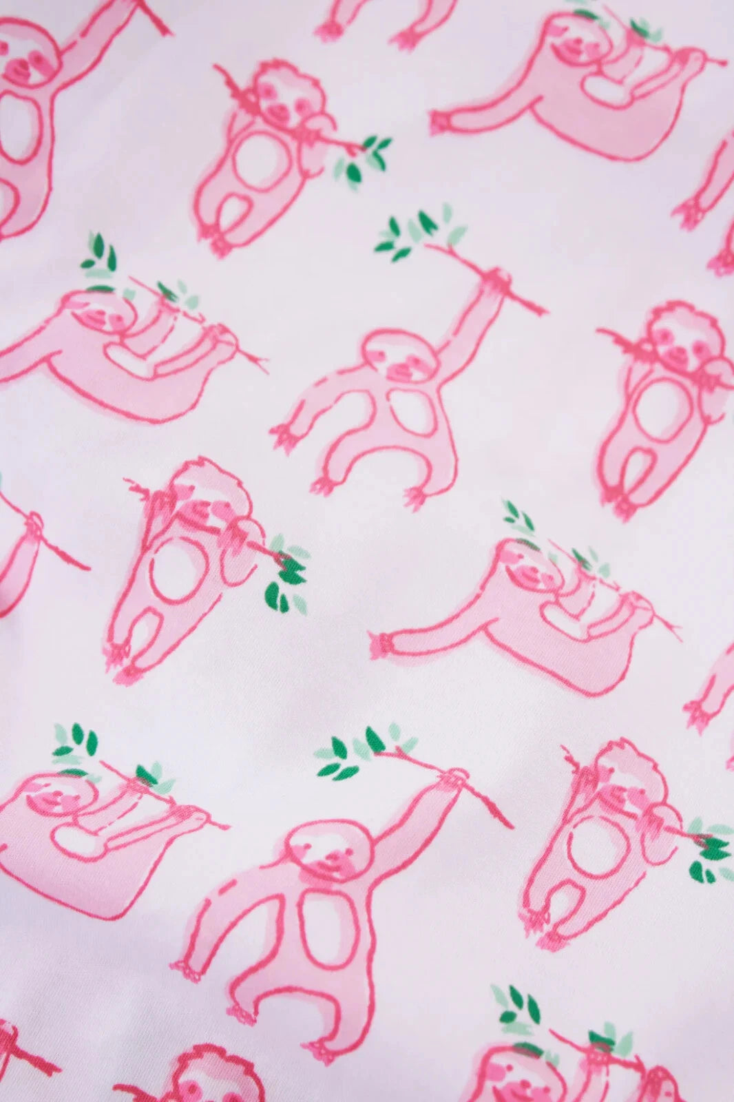 New Roller Rabbit Sleepy Sloth Polo PJ Pajama Shorts Shirt White Pink S