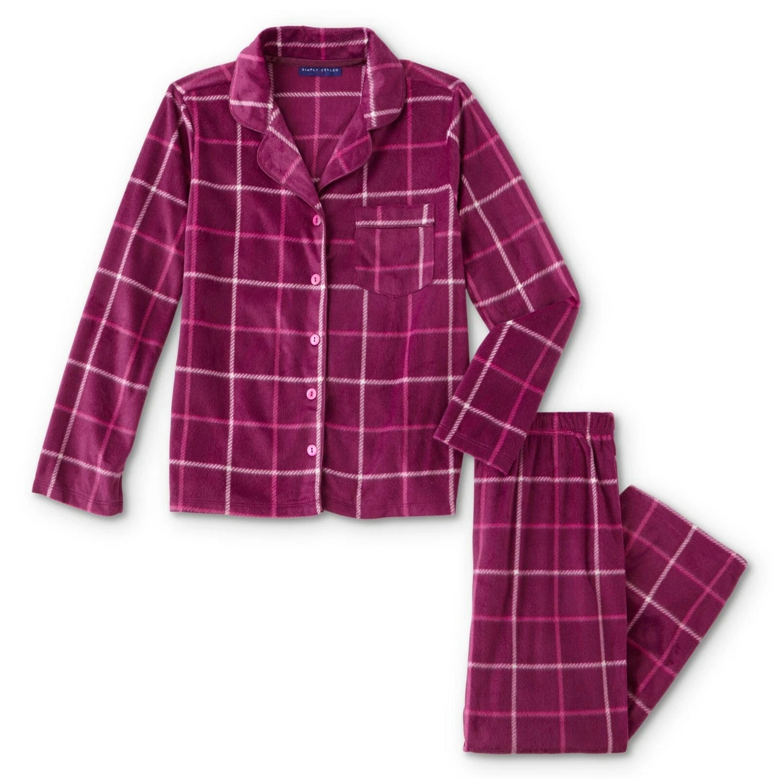 Ladies Plus Pajama Set  Fleece  Size  1X Purple New Simply Styled