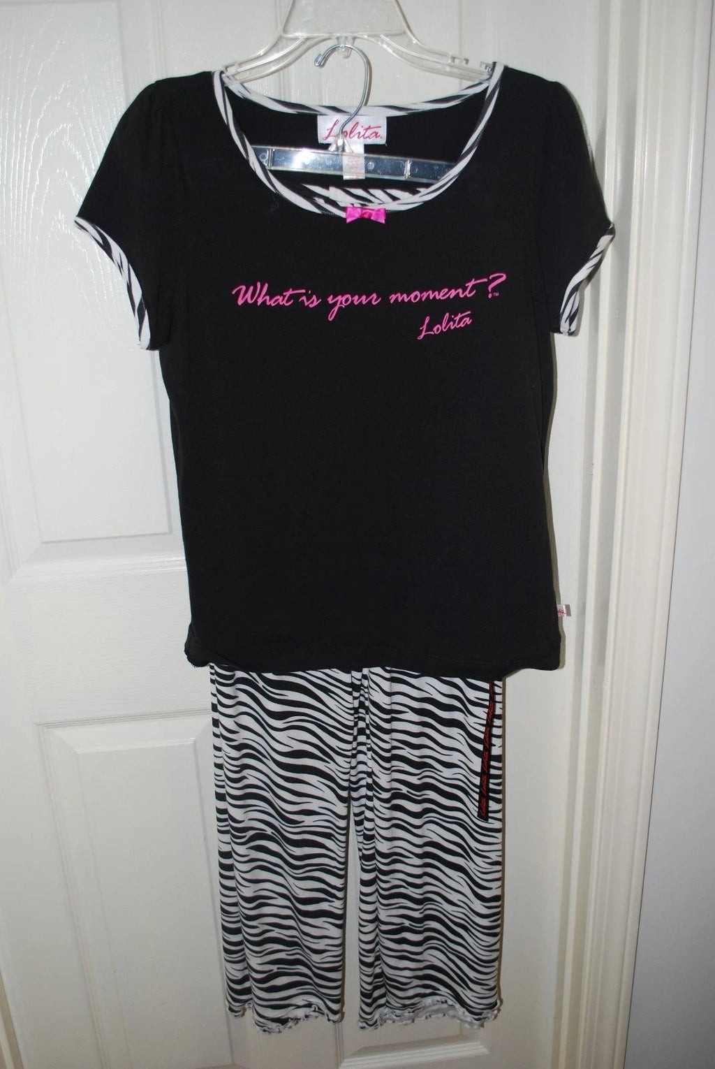 NWT LOLITA COLLECTION PAJAMA SET CHARM BAG BLACK ZEBRA WHATS YOUR MOMENT LARGE