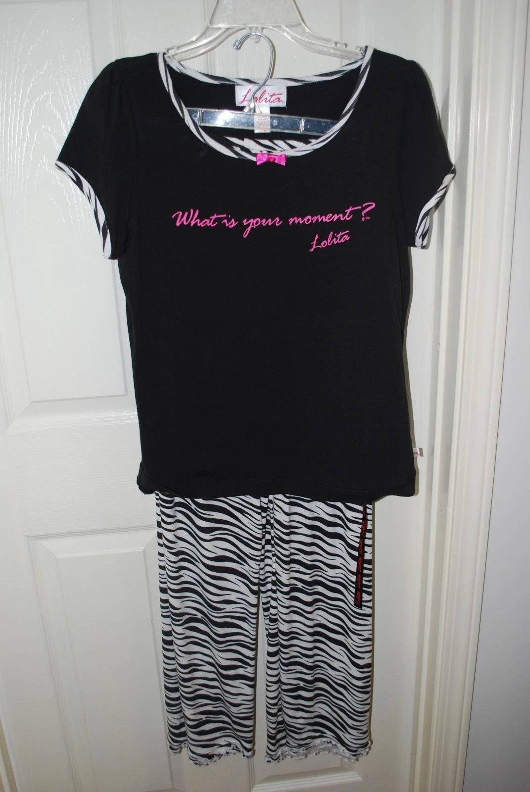 NWT LOLITA COLLECTION PAJAMA SET CHARM BAG BLACK ZEBRA WHATS YOUR MOMENT LARGE