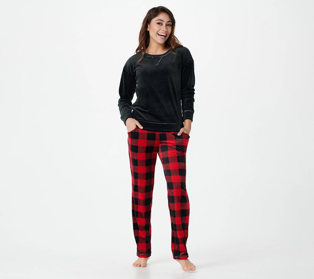 MUK LUKS Petite Length Silky Velour Petite 5X Tan/Animal pajama set