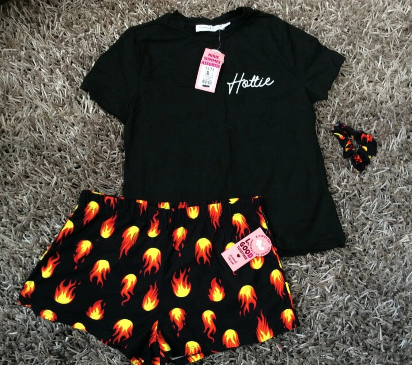 Weekend Edition Girl's 3 Piece Set Short, Tee and Scrunchie Hottie Flame Medium
