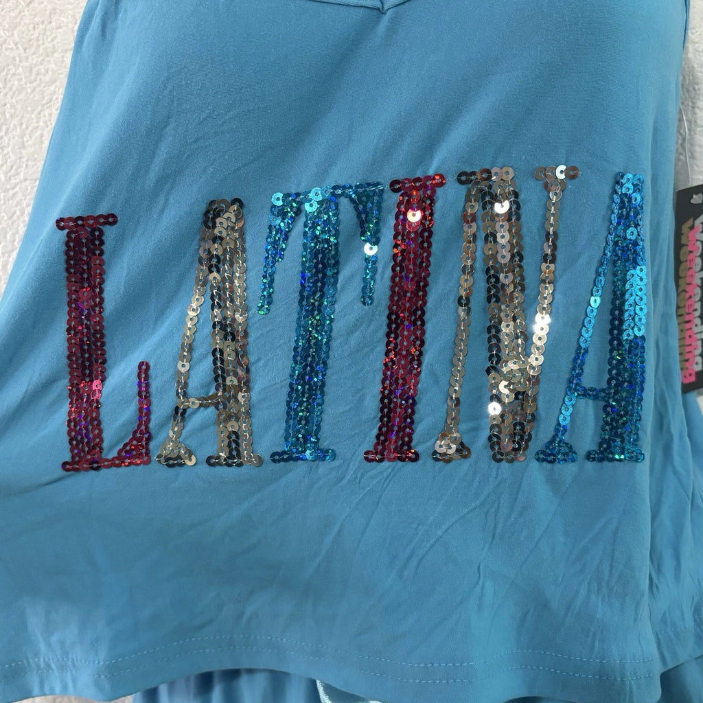 Weekending LATINA Pajama Set Blue Large – Sequin Graphic NWT