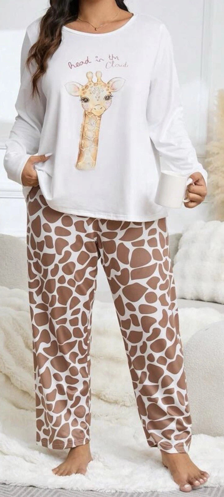 Giraffe Womens Ladies Pyjamas PJs Gift Novelty Long Leg Pjs Size 20 Uk