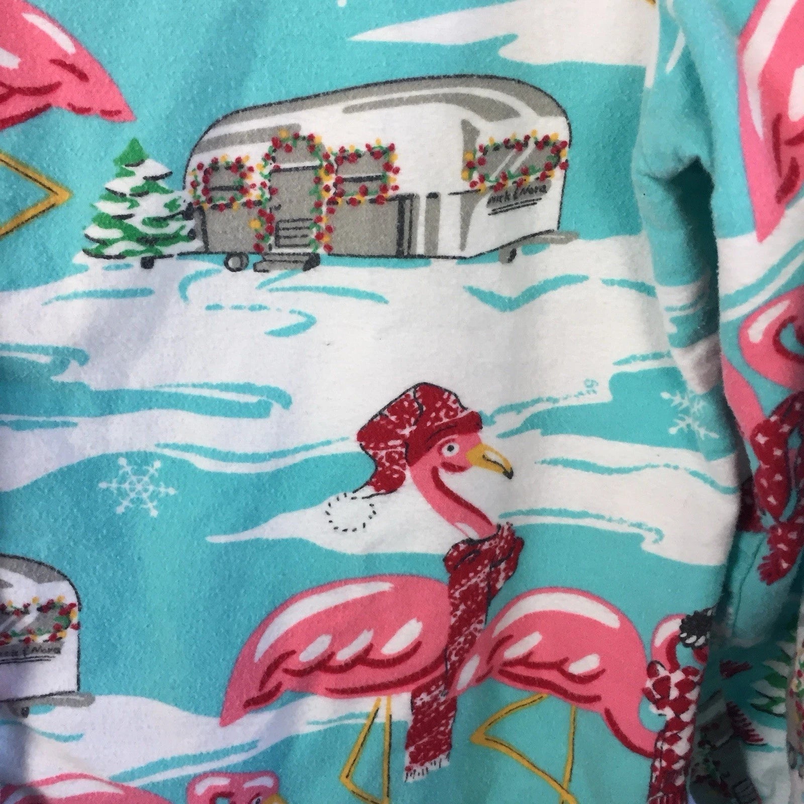 Nick & Nora Pajama Set Womens Large Flamingo Airstream RV Christmas Holiday