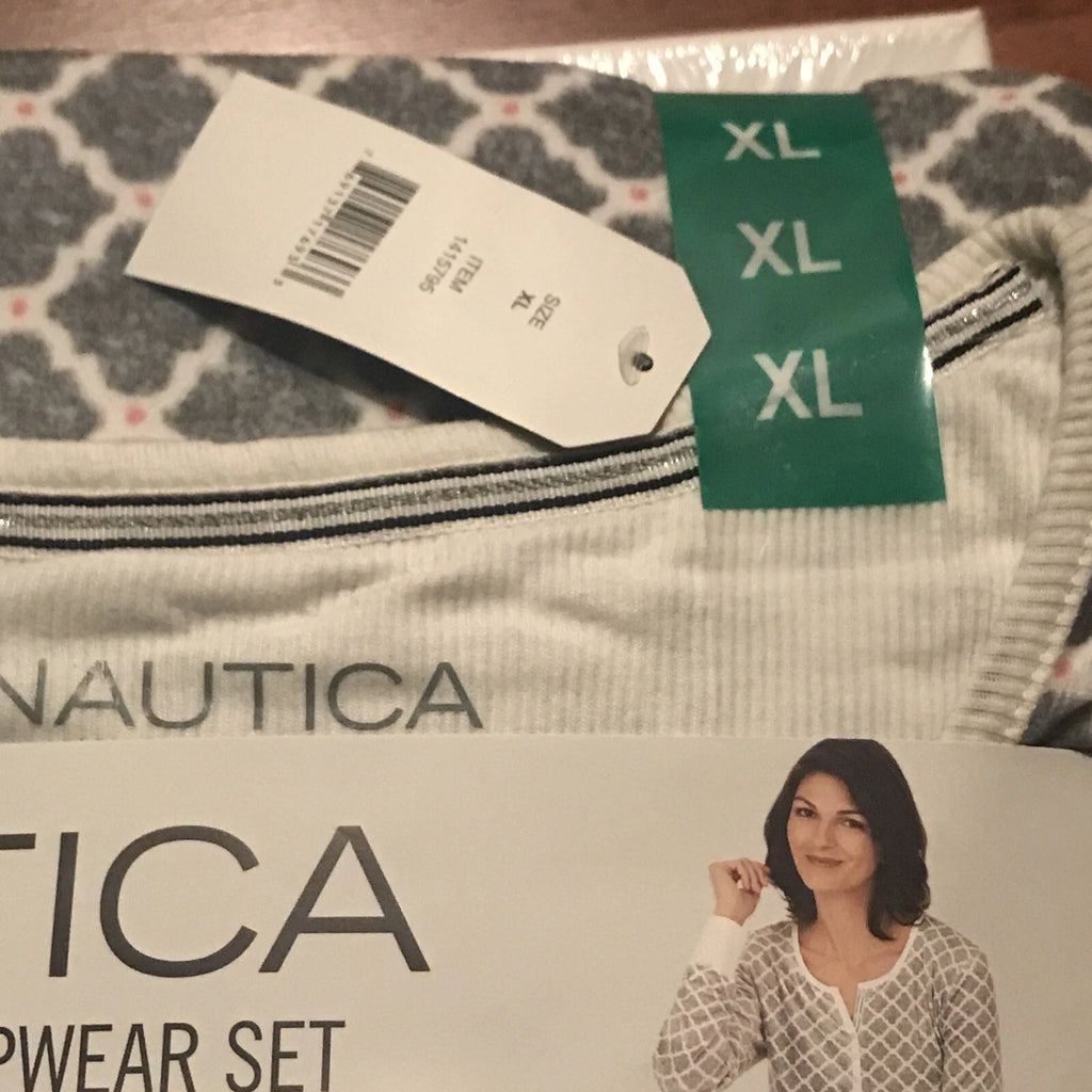 NEW! Nautica 2 pc Women's Sleepwear Set XL Super Soft! Gray & White
