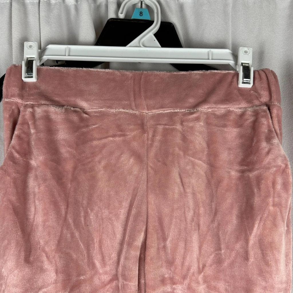 Womens Velvet-Like Cowl Neck Top & Pants Pajama Set Small Pink