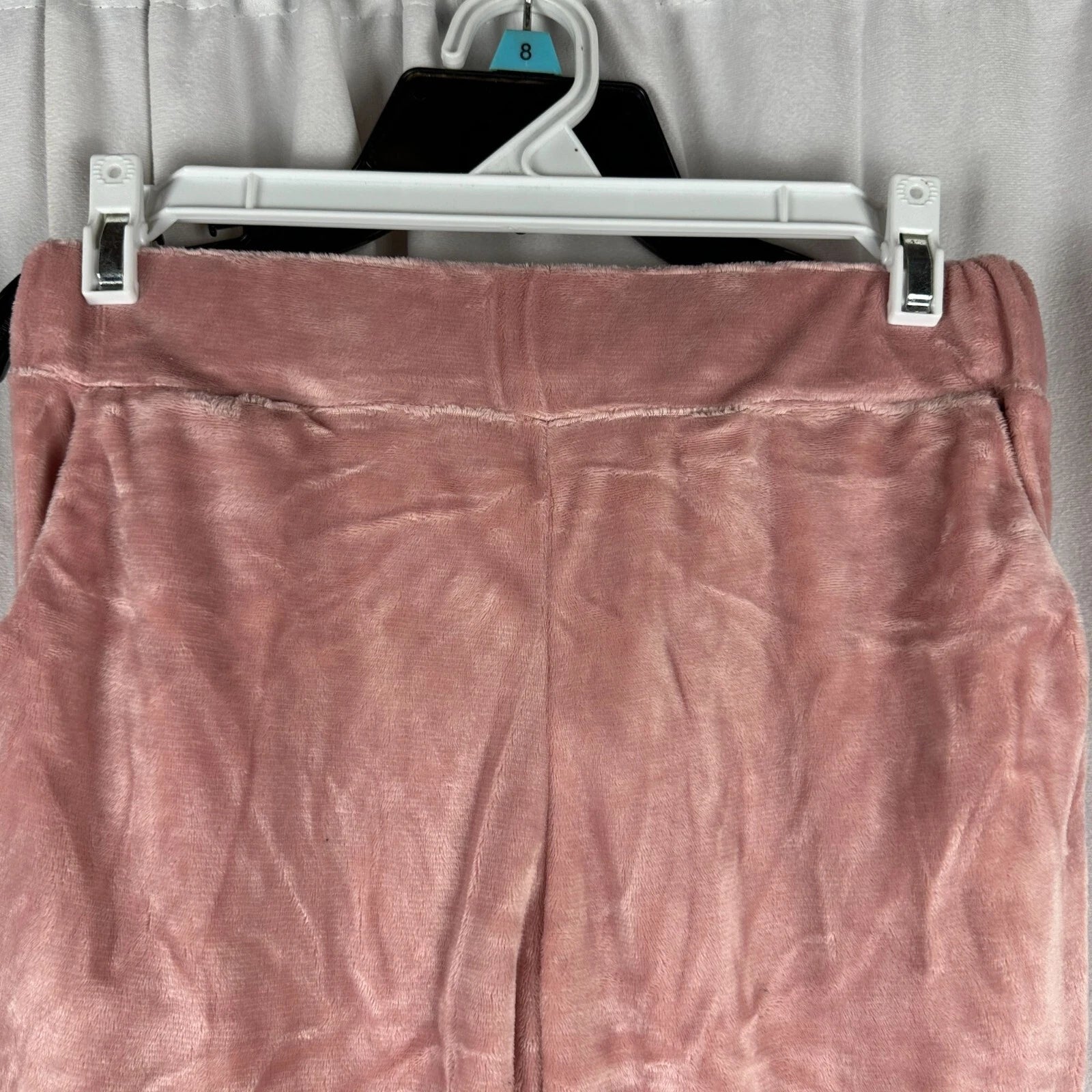 Womens Velvet-Like Cowl Neck Top & Pants Pajama Set Small Pink