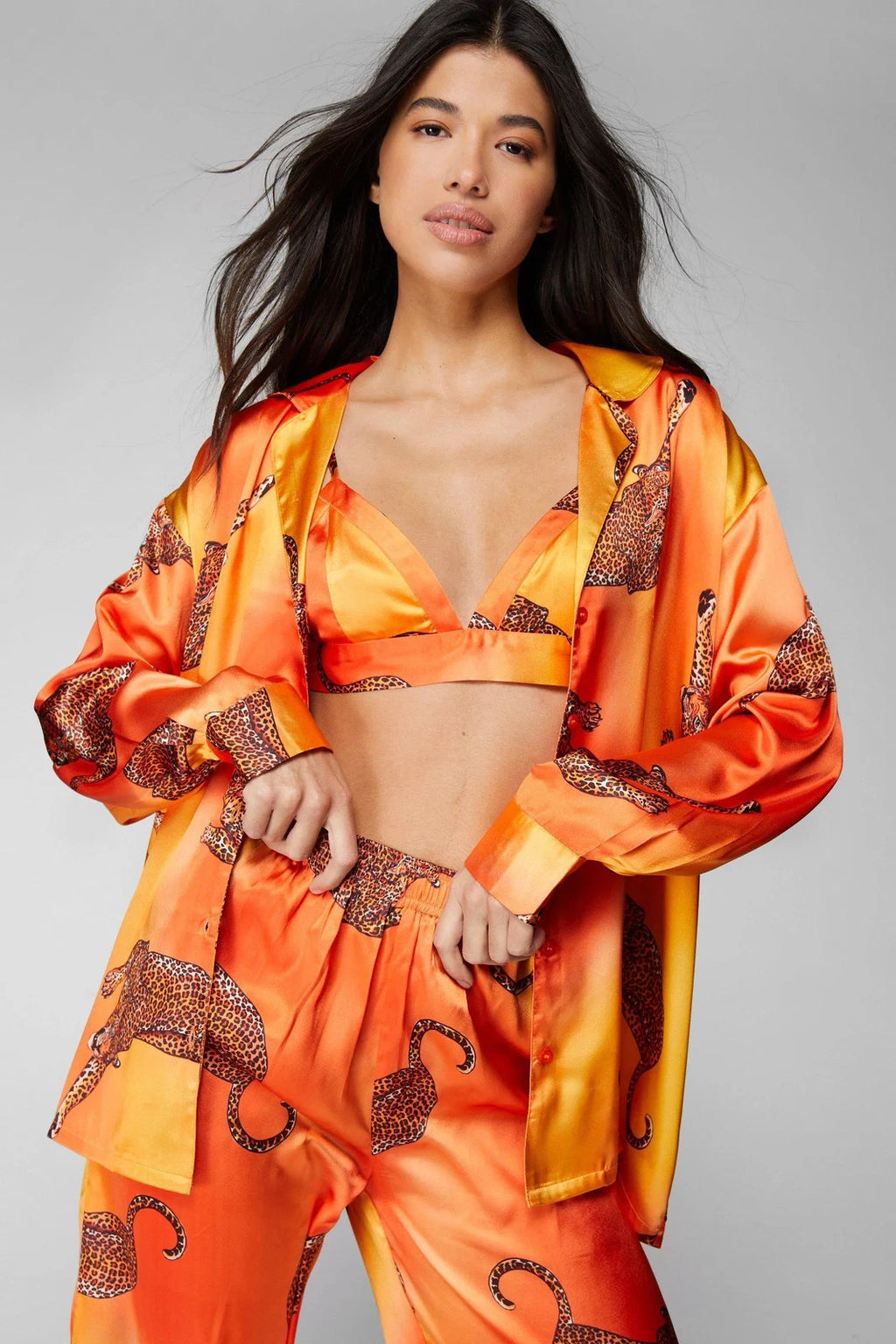 Nastygal Orange Pyjama Trouser Set Womens Going Out Nightwear