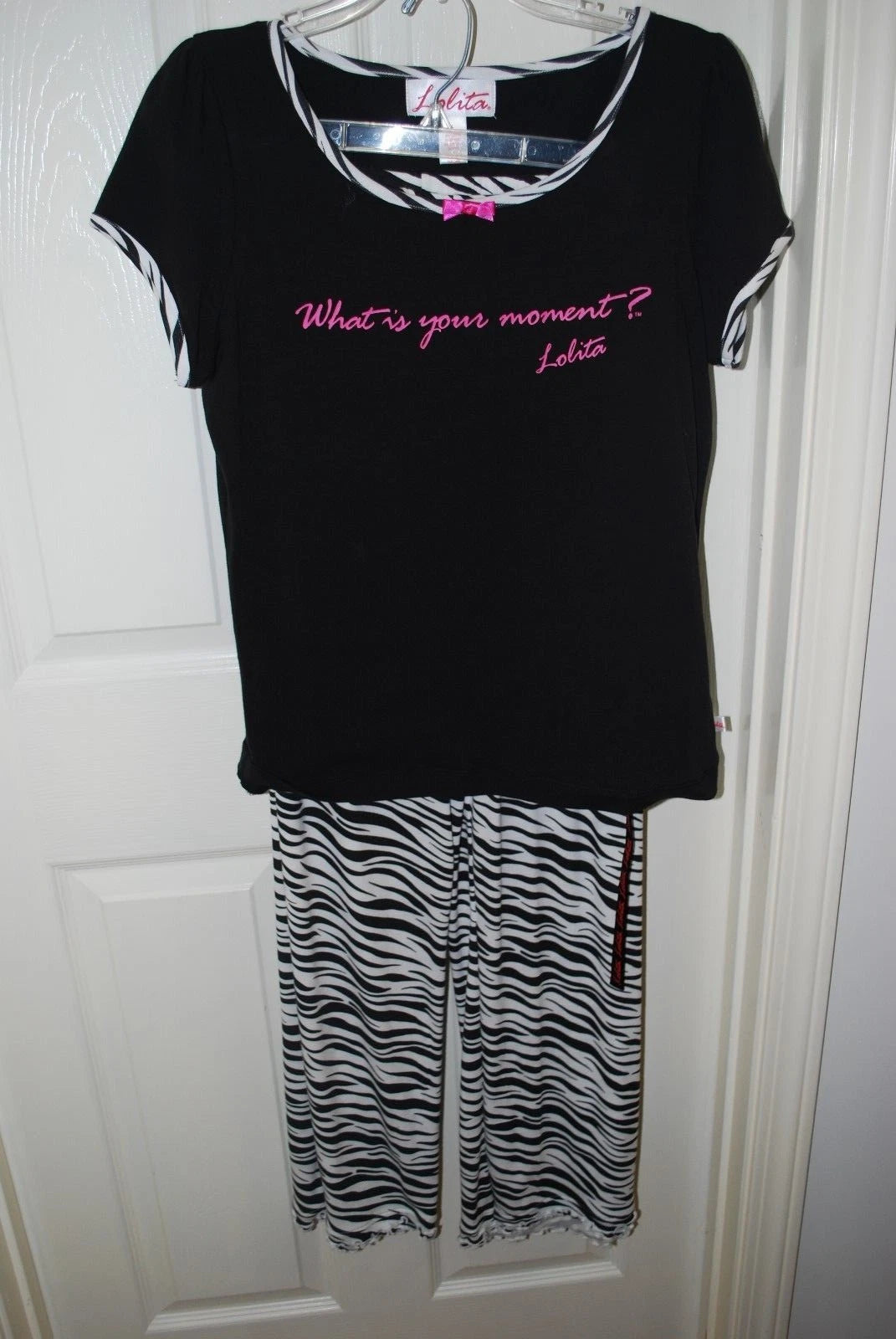 NWT LOLITA COLLECTION PAJAMA SET CHARM BAG BLACK ZEBRA WHATS YOUR MOMENT LARGE