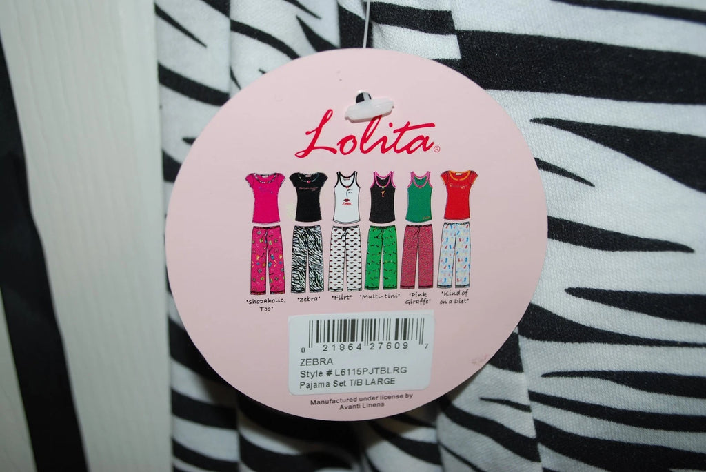 NWT LOLITA COLLECTION PAJAMA SET CHARM BAG BLACK ZEBRA WHATS YOUR MOMENT LARGE