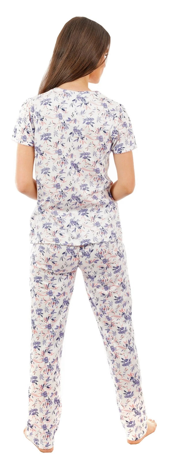 i-Smalls Ladies Floral Print Short Sleeves Cotton Pyjama Set (Blue) 8-10