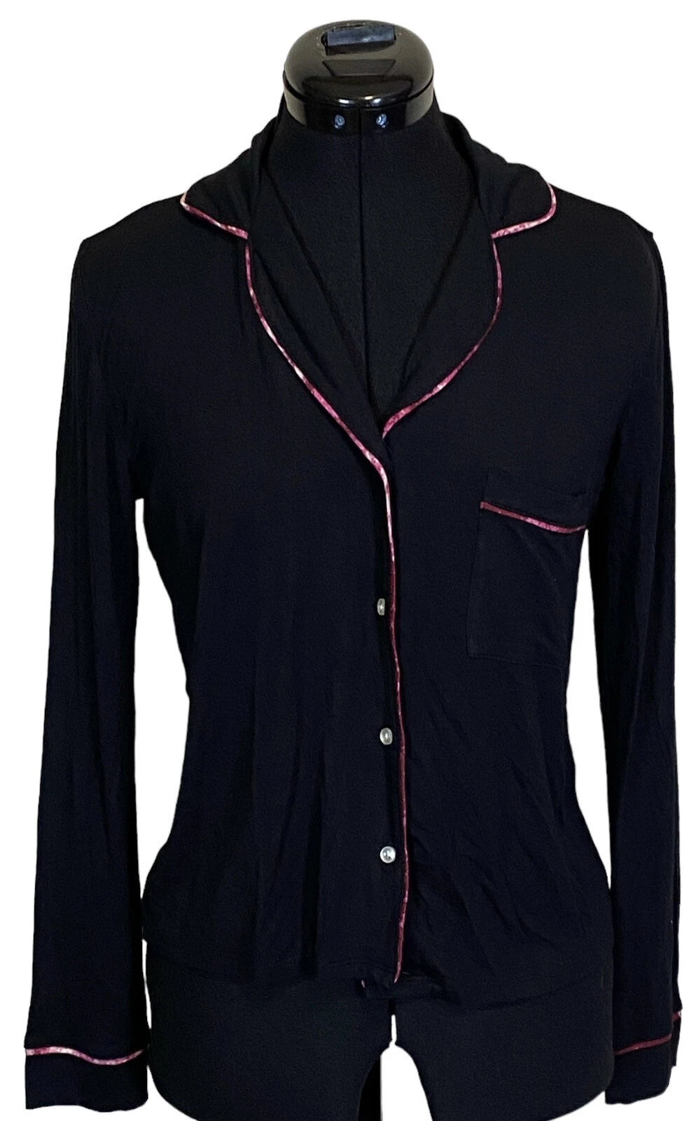 NWT JENNI Women's Notch-Collar Pajama Set Deep Black Size S