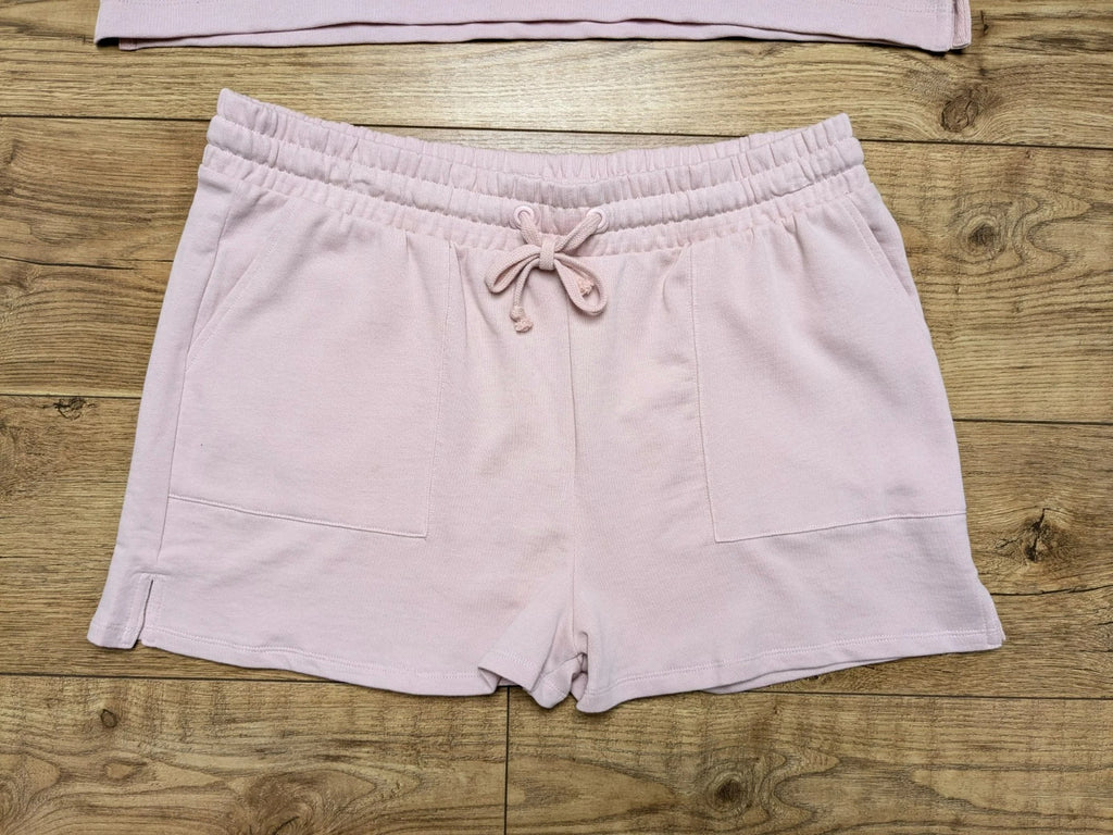 M&S Cotton Pink Sweatshirt Jersey Shortie Pyjama Set Pyjamas PJs Large 16 - 18