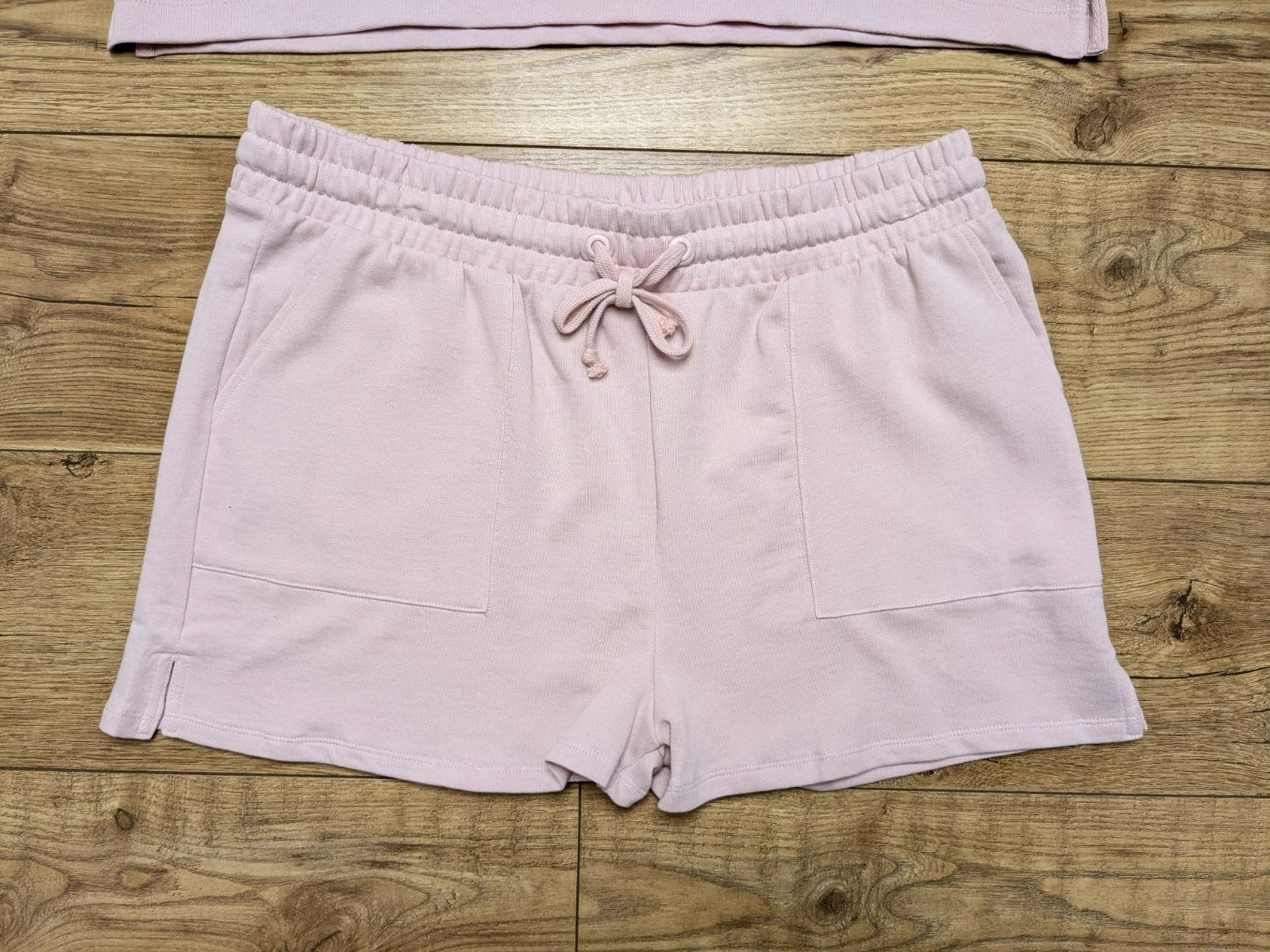 M&S Cotton Pink Sweatshirt Jersey Shortie Pyjama Set Pyjamas PJs Large 16 - 18
