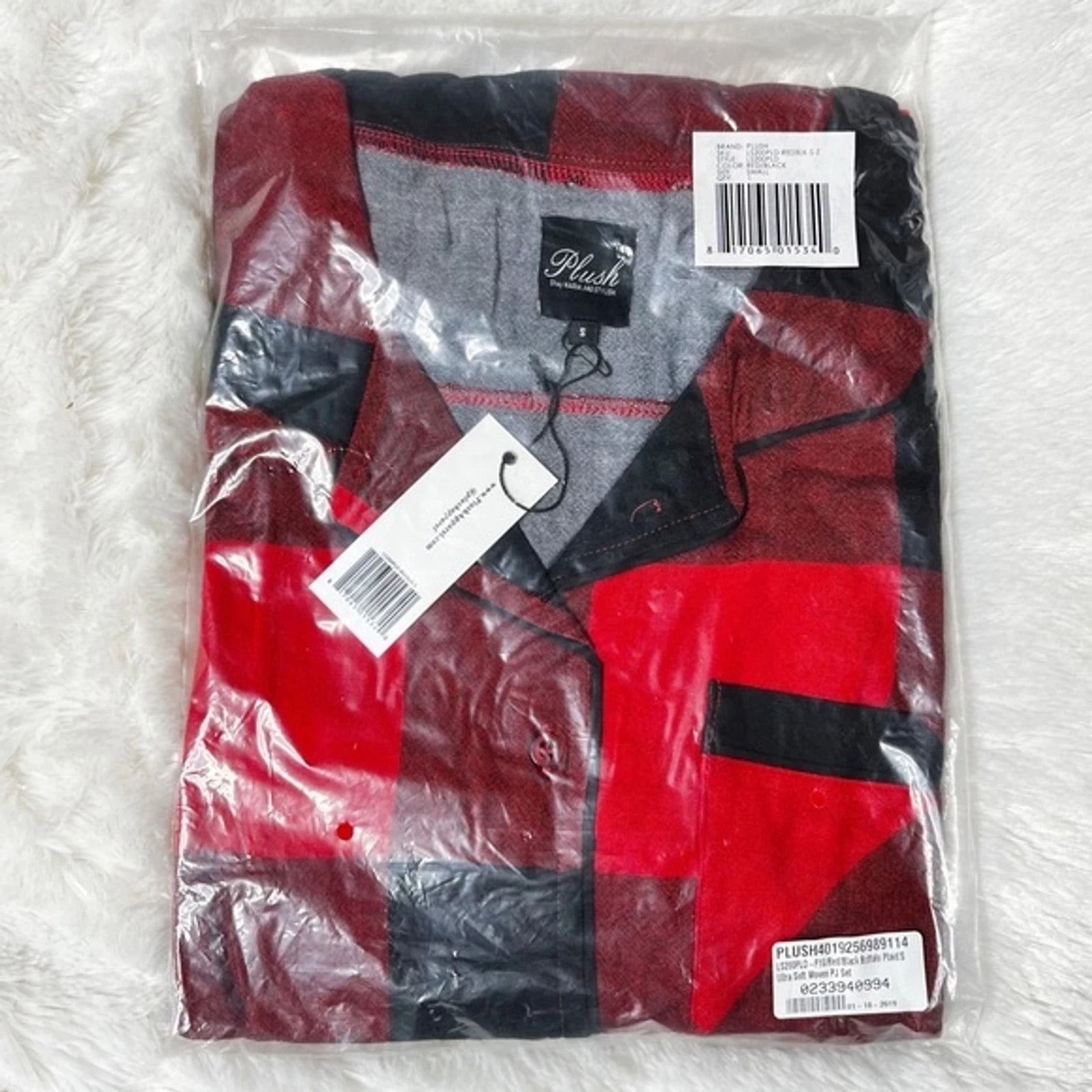 NIP Plush Revolve Ultra Soft Buffalo Plaid Pajama PJ Set Red & Black Women’s L