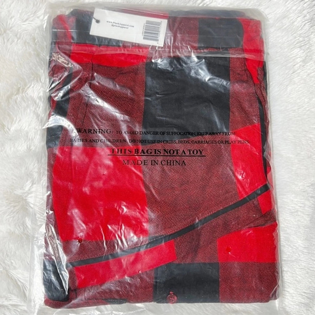 NIP Plush Revolve Ultra Soft Buffalo Plaid Pajama PJ Set Red & Black Women’s L