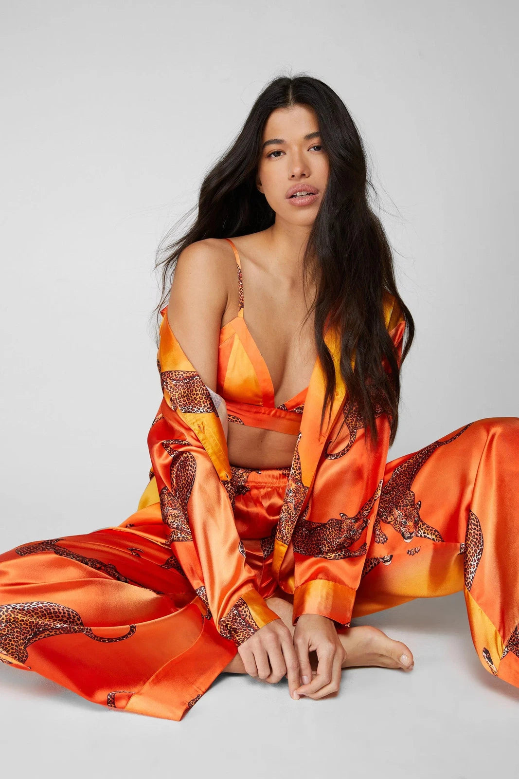 Nastygal Orange Pyjama Trouser Set Womens Going Out Nightwear