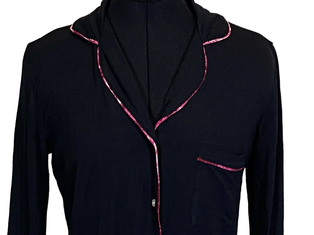 NWT JENNI Women's Notch-Collar Pajama Set Deep Black Size S