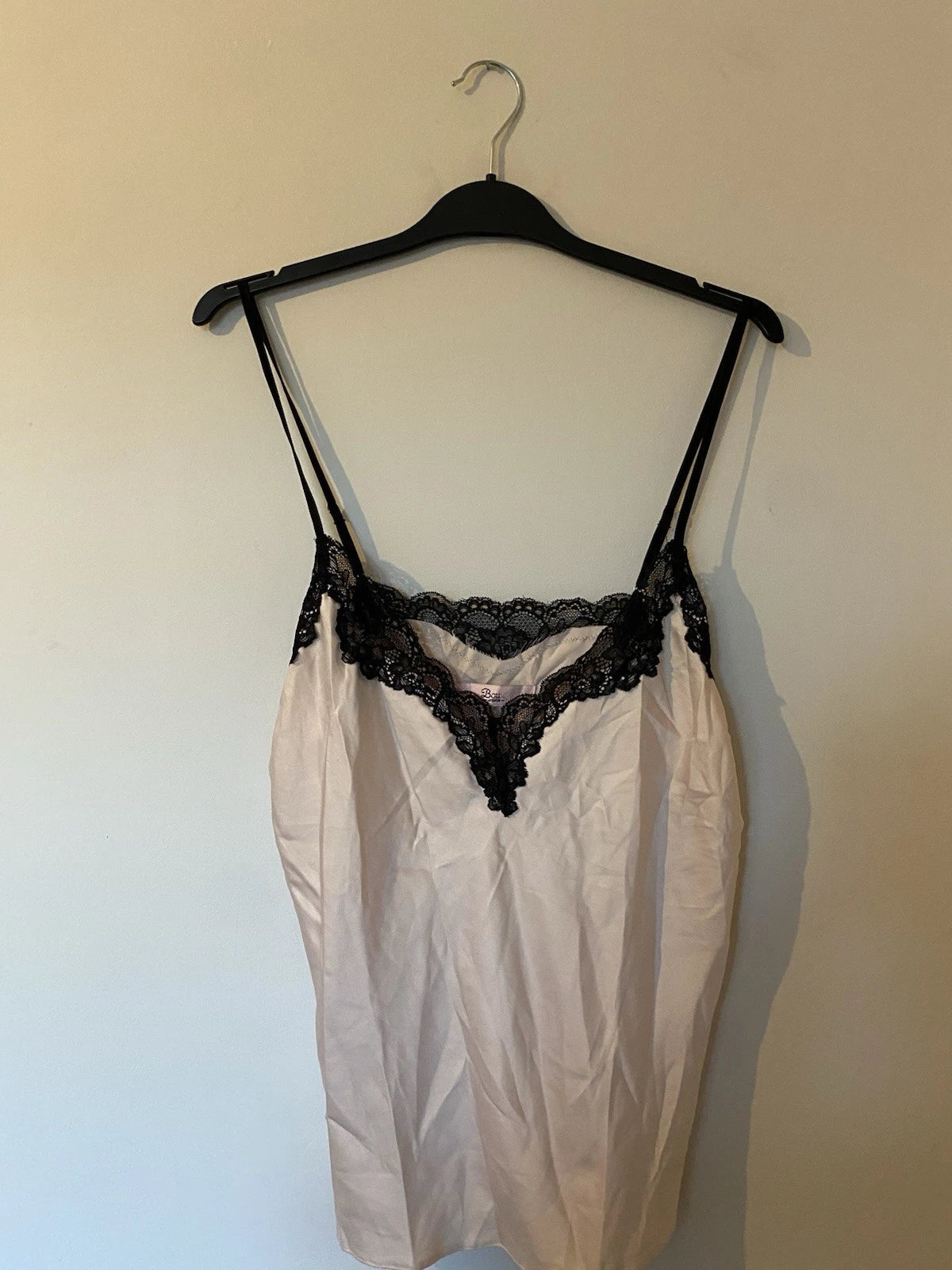 Boux Avenue Pink Satin Black Lace Pyjama Set New Without Tags