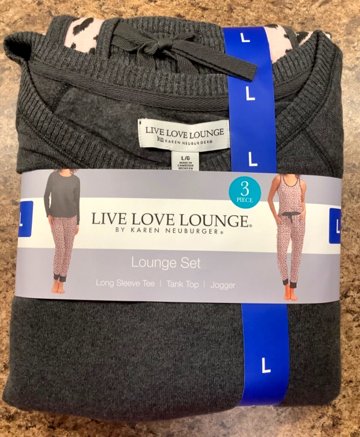 Live Love Lounge Cozy Leopard 3-piece Lounge PJ Set by Karen Neuburger L NWT