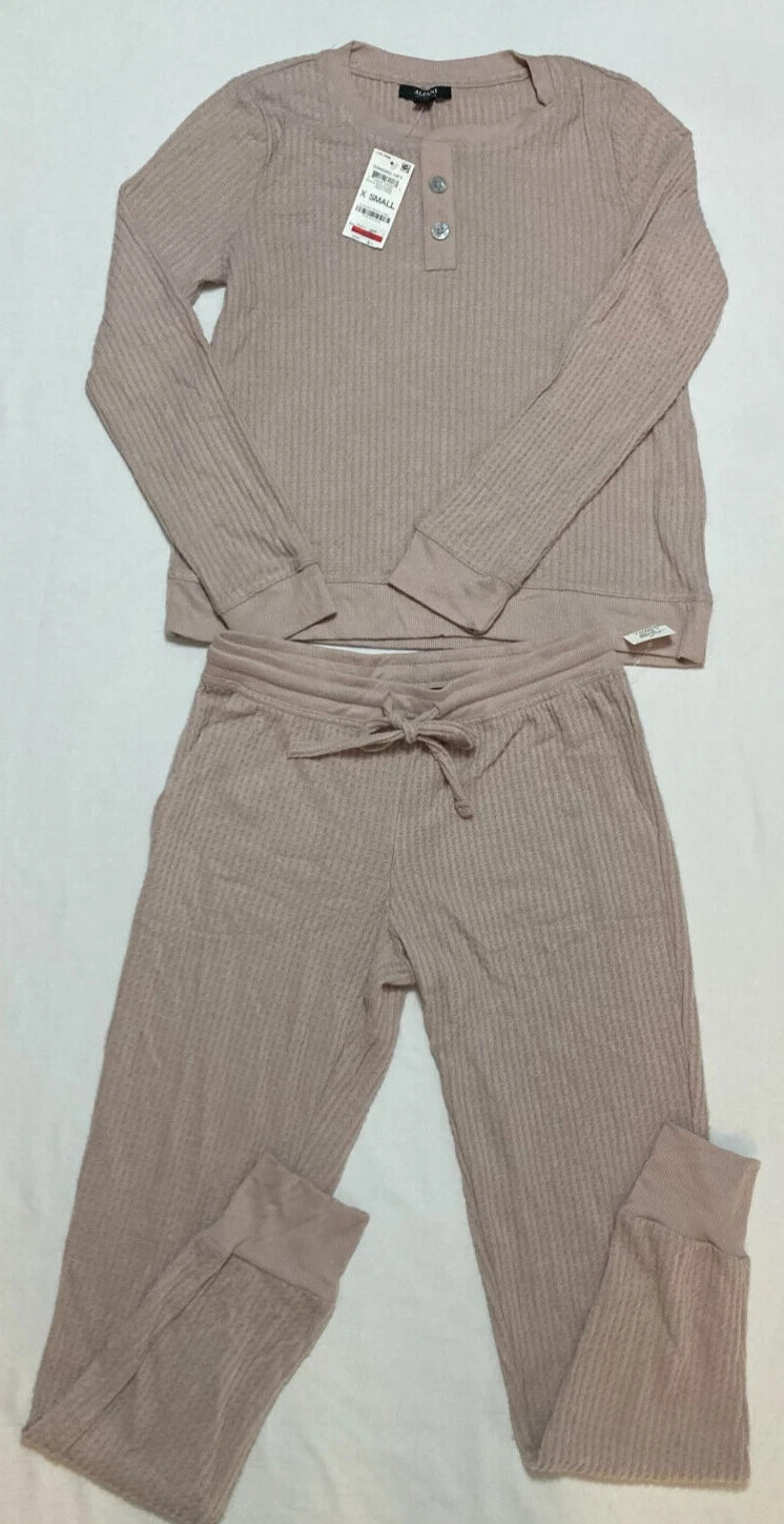 Alfani Thermal Henley Pajama Set Gray Rose XS