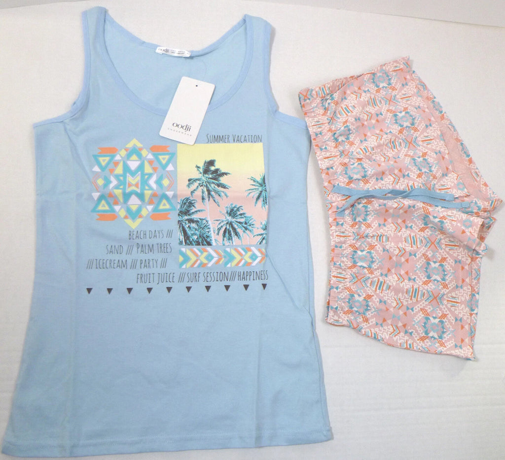 Oodji Ultra Women's Printed Pajama Set with Shorts Blue