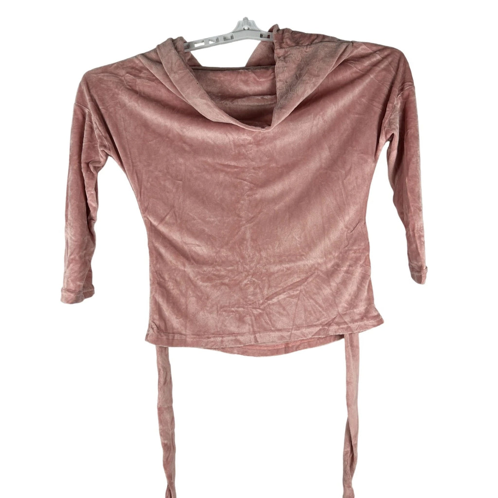 Womens Velvet-Like Cowl Neck Top & Pants Pajama Set Small Pink
