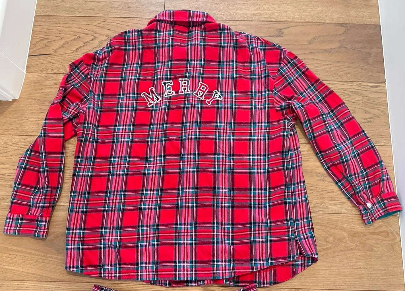Honeydew Red Flannel MERRY Pajama Set Sz L Ret $68 Love Song Plaid