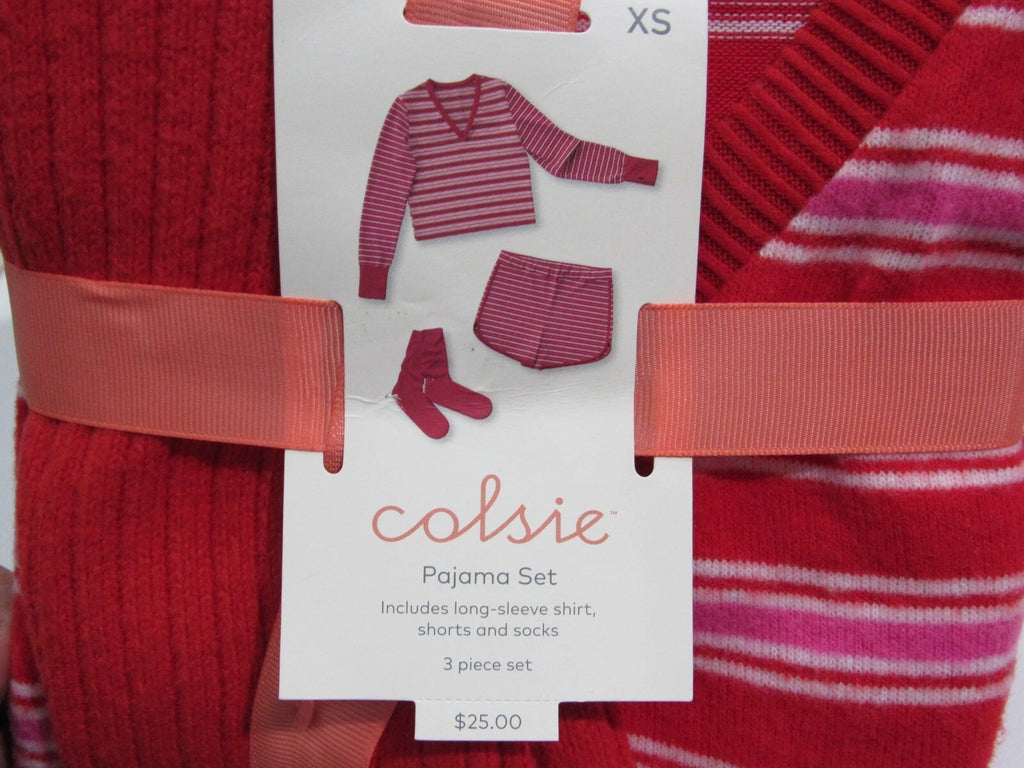 Colsie Women's 3pc Socks and Pajama Set Red Striped Size XS