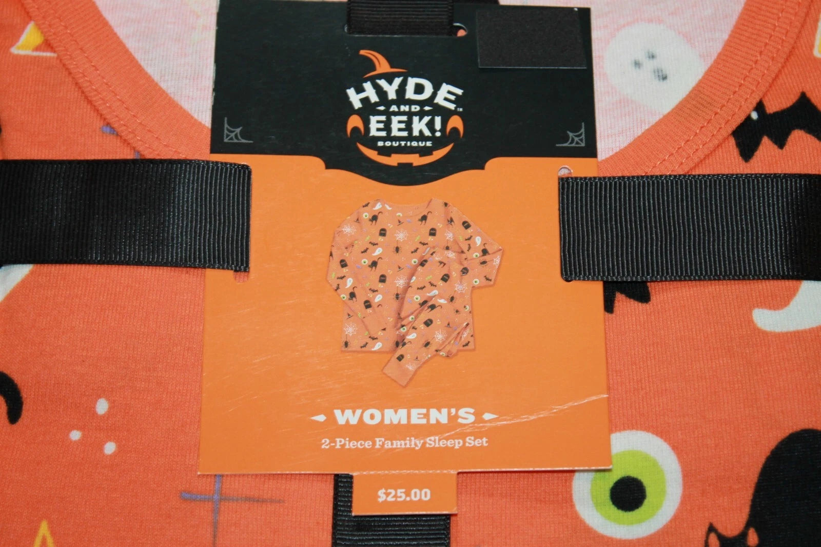 Hyde and EEK Women's 2 Pc Pajamas Orange Halloween Bats Cats Plus Size 1X NEW