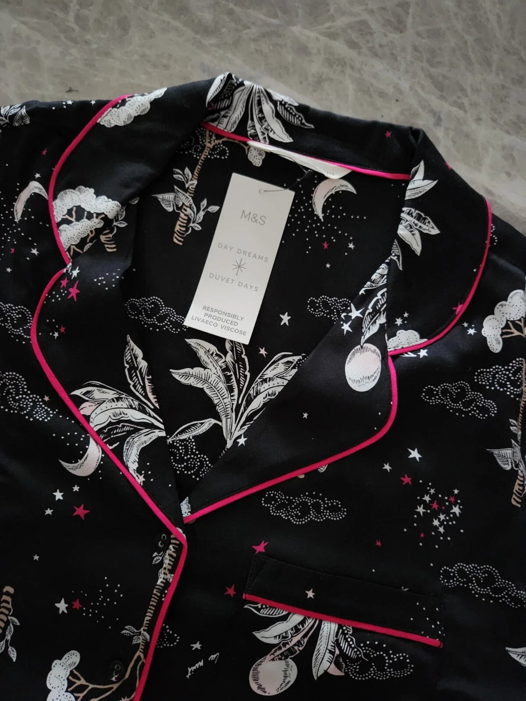 M&S Floral Print Revere Collared Pyjama Set - Size 12