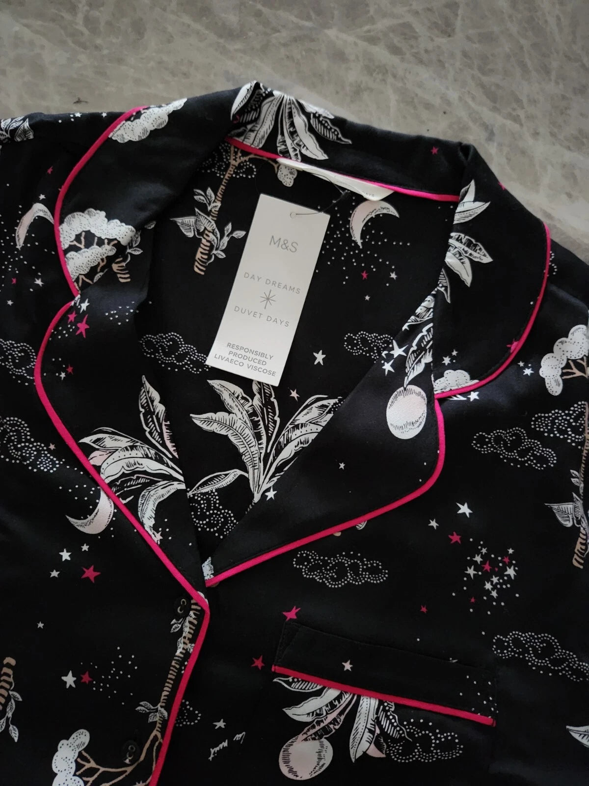 M&S Floral Print Revere Collared Pyjama Set - Size 12