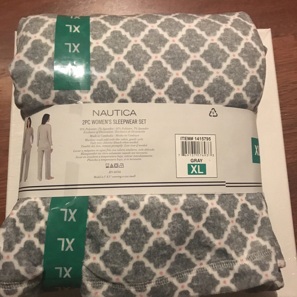 NEW! Nautica 2 pc Women's Sleepwear Set XL Super Soft! Gray & White