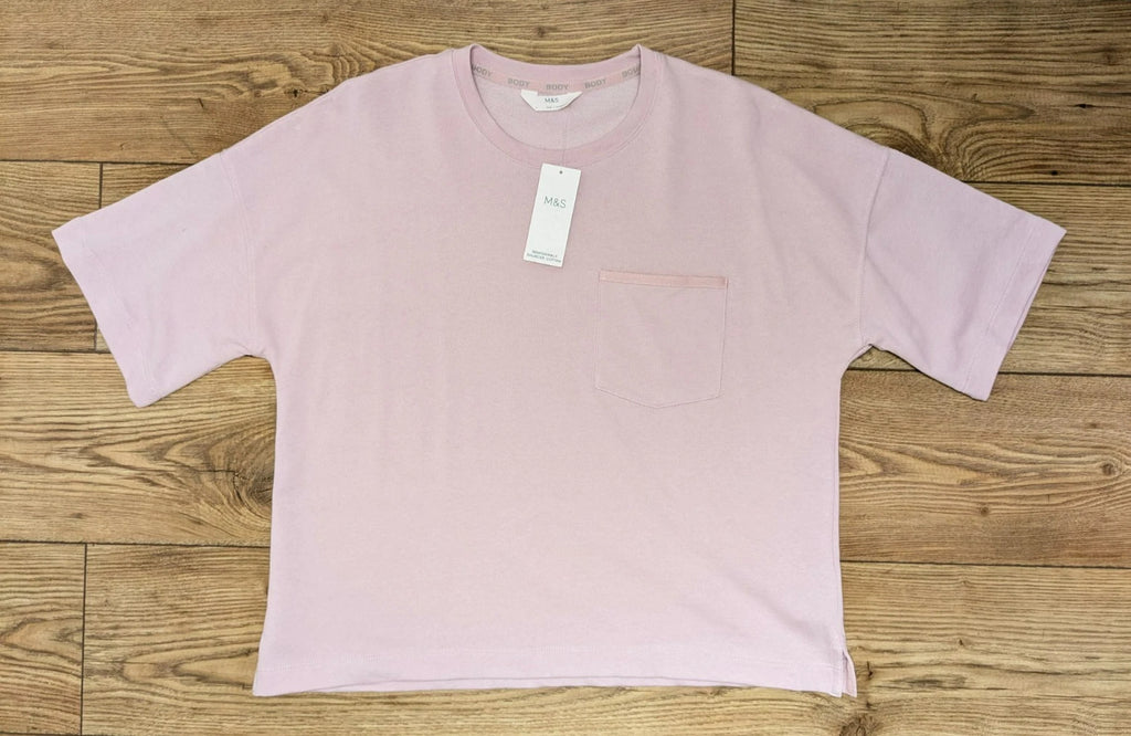 M&S Cotton Pink Sweatshirt Jersey Shortie Pyjama Set Pyjamas PJs Large 16 - 18