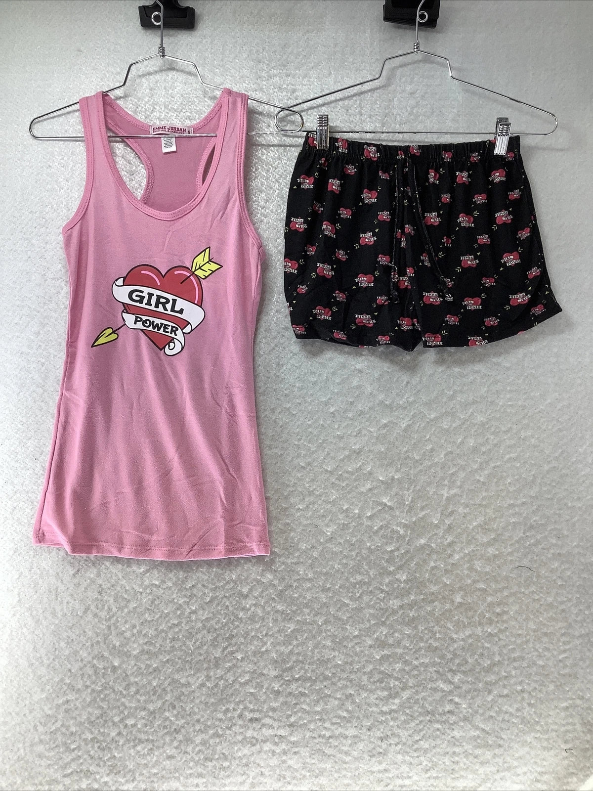 Emme Jordan Women's Hacci Girl Power Two-Piece Pajama Pink Set Size S