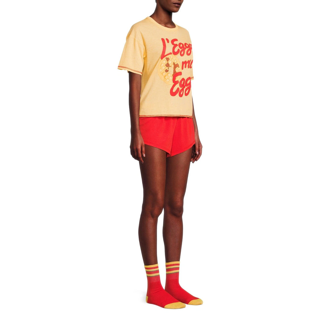 -3 PC KELLOG'S L' EGGO MY EGGO PAJAMA SET SOCKS TEE SHORTS GOLD RED 3X