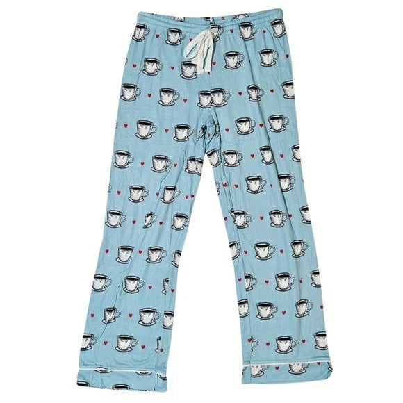 PJ SALVAGE Coffee Pajama Set 2-Piece Long Sleeve/Drawstring Pants Women Blue ☕