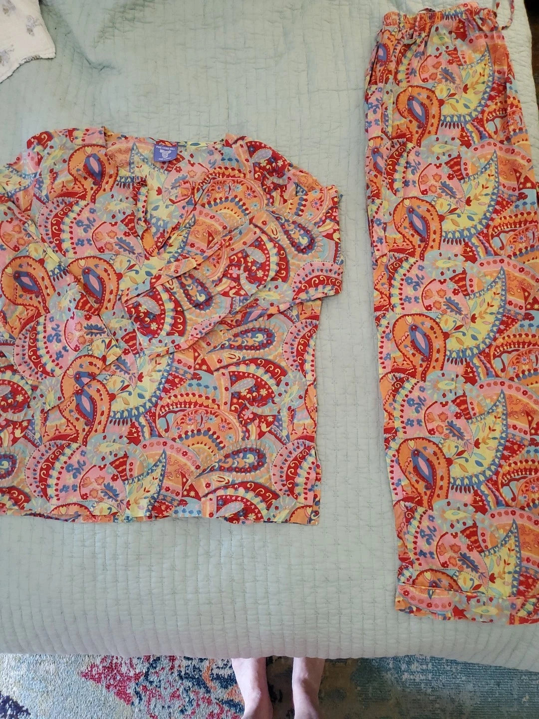 Pine Cone Hill Fine Linens Floral Print Pajama Set Long Pants Sz Large Luxury EC