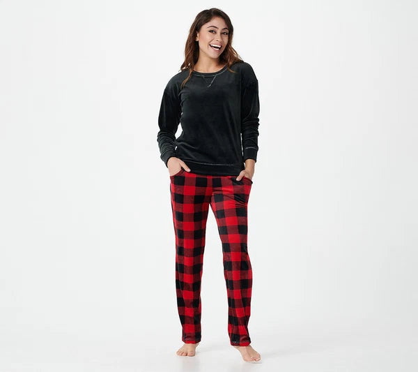 MUK LUKS Petite Length Silky Velour Petite 5X Tan/Animal pajama set